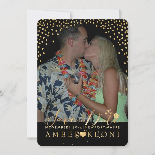 Reserva La Fecha PixDezines Faux Gold Confetti/Heart/Save Date (Anverso)