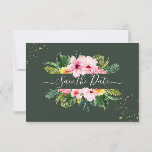 Reserva La Fecha PixDezines Floral Tropical y Follaje Verde Cazador