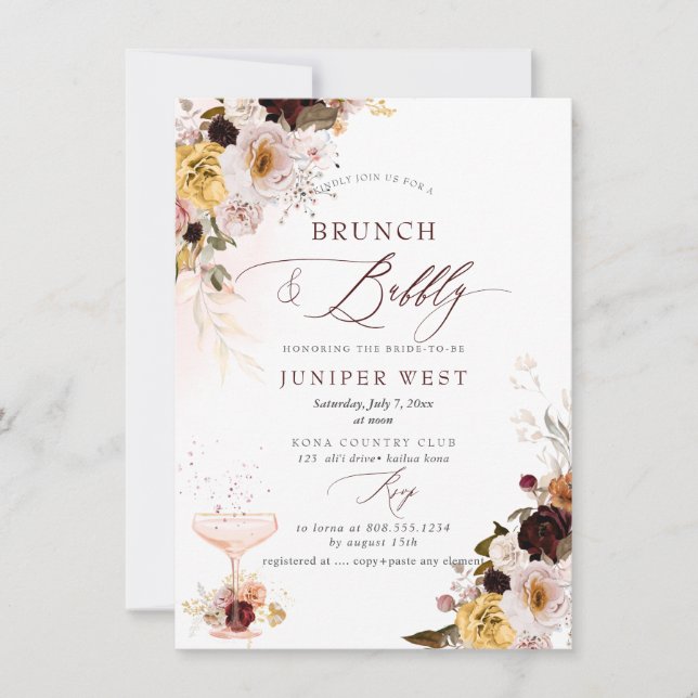 Reserva La Fecha PixDezines H2 Boho Cae Flores Brunch Bubbly (Anverso)