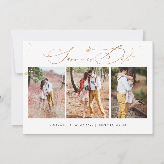 Reserva La Fecha PixDezines Luxe Calligraphy Faux Gold Heart (Anverso)