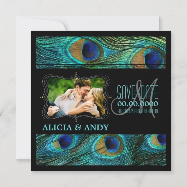 Reserva La Fecha PixDezines pavo real/eventos de bricolaje + fondo (Anverso)