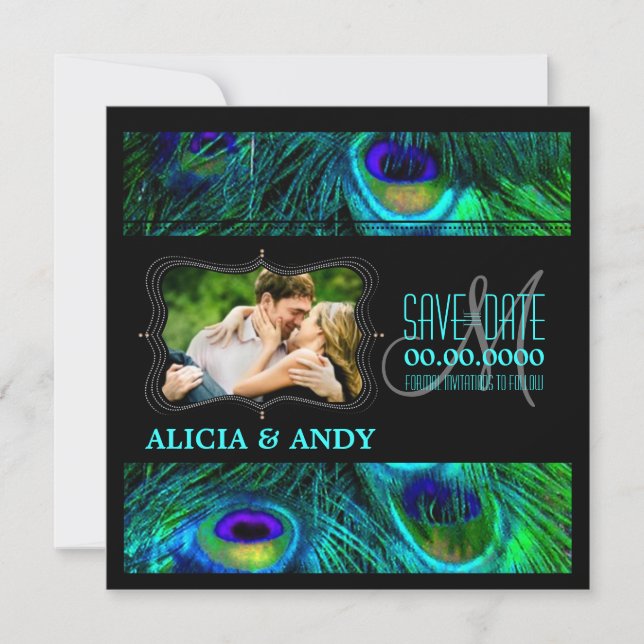 Reserva La Fecha PixDezines pavo real/eventos de bricolaje + fondo (Anverso)