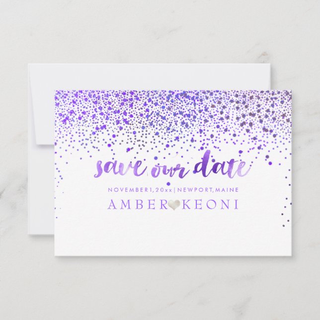 Reserva La Fecha PixDezines Purple Confetti/Save our Date (Anverso)