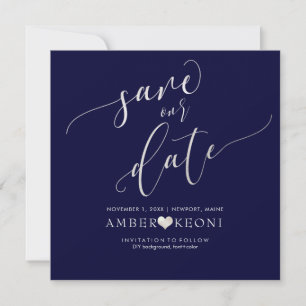Reserva La Fecha PixDezines Save Date/Faux Silver/ Azul Marino