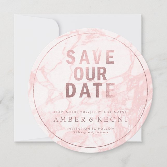 Reserva La Fecha PixDezines Save Date/Rosa Dorado/Mármol Rosa (Anverso)