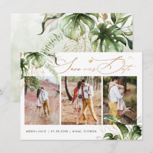 Reserva La Fecha PixDezines Tropical Jungle Faux Gold Caligraphy
