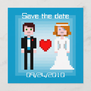 Reserva La Fecha Pixel Bride y Groom - Salven la fecha - Azul