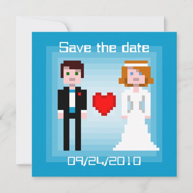 Reserva La Fecha Pixel Bride y Groom - Salven la fecha - Azul (Anverso)