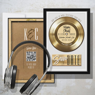 Reserva La Fecha Placa de disco de vinilo Retro Gold para boda únic