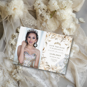 Reserva La Fecha Plata dorada blanca Florals Vestido Quinceañera