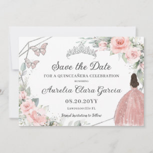 Reserva La Fecha Plata Floral rosa Rubor Quinceanera dulce dieciséi