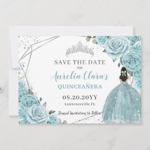 Reserva La Fecha Plata Floral Turquesa Quinceanera dulce dieciséis