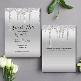 Reserva La Fecha Plateado Brillante Glitter Glam Elegante Moderno