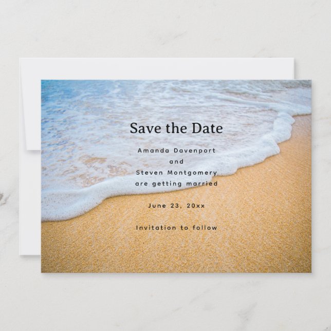 Reserva La Fecha Playa de arena con un Boda de surf espumoso (Anverso)