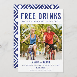 Reserva La Fecha Playa de bebidas gratis en la boda de destino de M