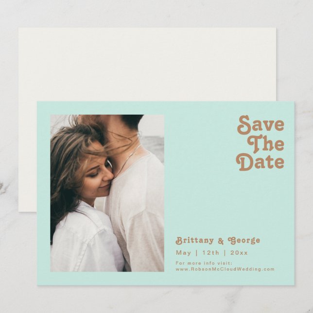 Reserva La Fecha Playa Retro | Aqua Photo Horizontal Guardar la fec (Anverso / Reverso)