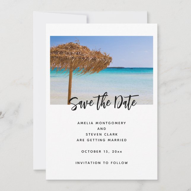 Reserva La Fecha Playa Tropical Escénica con Boda de Sombrilla de P (Anverso)