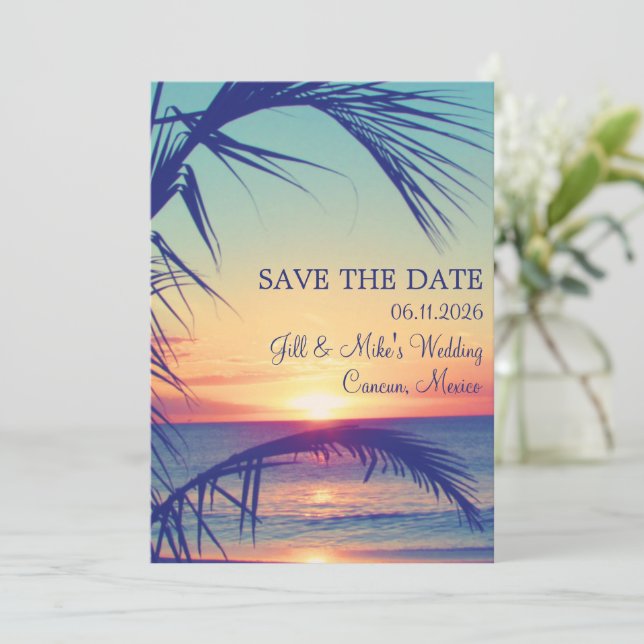 Reserva La Fecha Playa tropical México Boda Salvar la fecha (Anverso de pie)