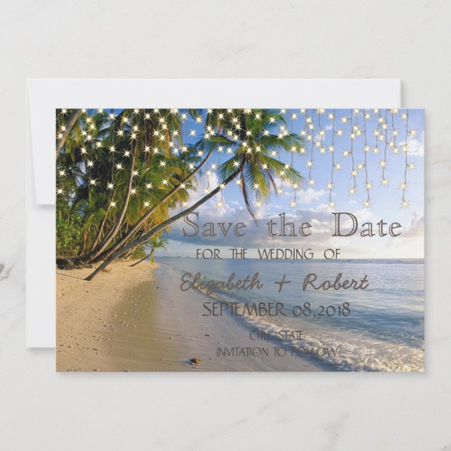 Reserva La Fecha Playa Tropical, Palm,Luces String Guardan La Fecha (Anverso)