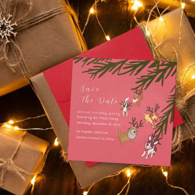 Reserva La Fecha Playful Reindeer Dogs Christmas Illustration (Subido por el creador)