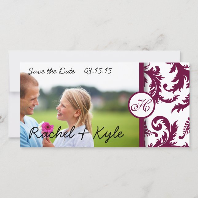 Reserva La Fecha Plum Damask Swirls Save the Date (Anverso)