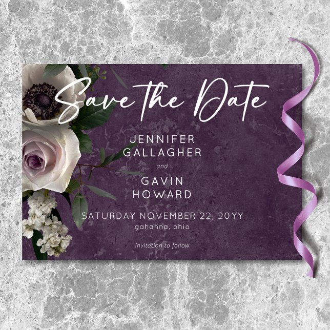 Reserva La Fecha Plum Purple Elegant Boda Floral Moderno (Plum Purple Elegant Floral Modern Wedding Save The Date)