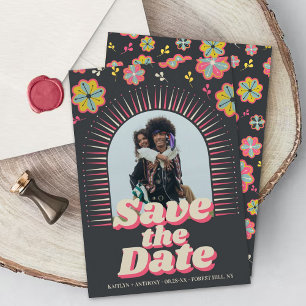 Reserva La Fecha Poder de la Flor 70's Retro Groovy Foto Boda