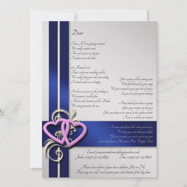 Reserva La Fecha Poema personalizado Guardar la fecha (Anverso)