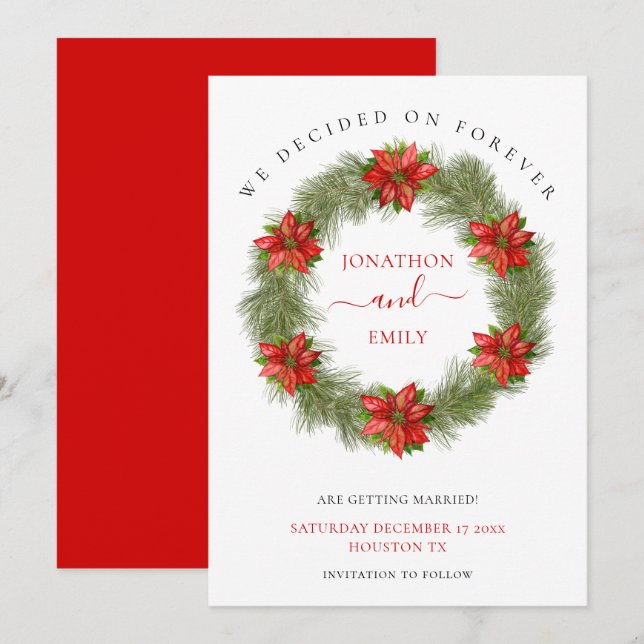 Reserva La Fecha Poinsettia Boda de Navidad Guardar la Fecha (Anverso / Reverso)