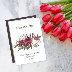 Reserva La Fecha Poinsettia Florals Save the Date Rojo escarlata