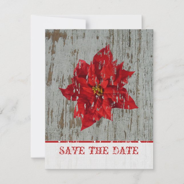 Reserva La Fecha Poinsettia & Wood Save The Date Winter Wedding (Anverso)