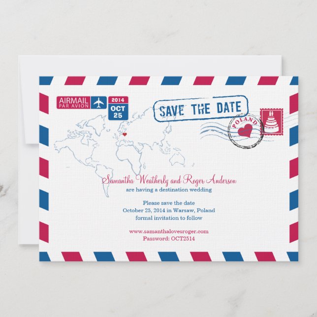 Reserva La Fecha Polonia Air Mail Wedding Save The Date (Anverso)