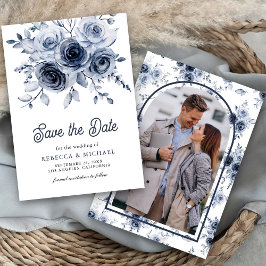 Reserva La Fecha Polvo Floral Azul Rústico Foto Boda