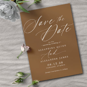 Reserva La Fecha Polvo Naranja quemado   Elegante Boda de Otoño