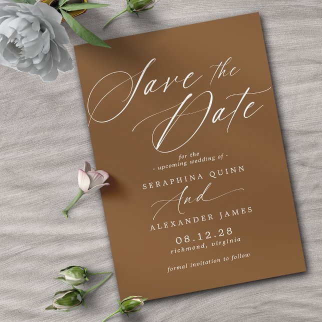 Reserva La Fecha Polvo Naranja quemado | Elegante Boda de Otoño (Subido por el creador)