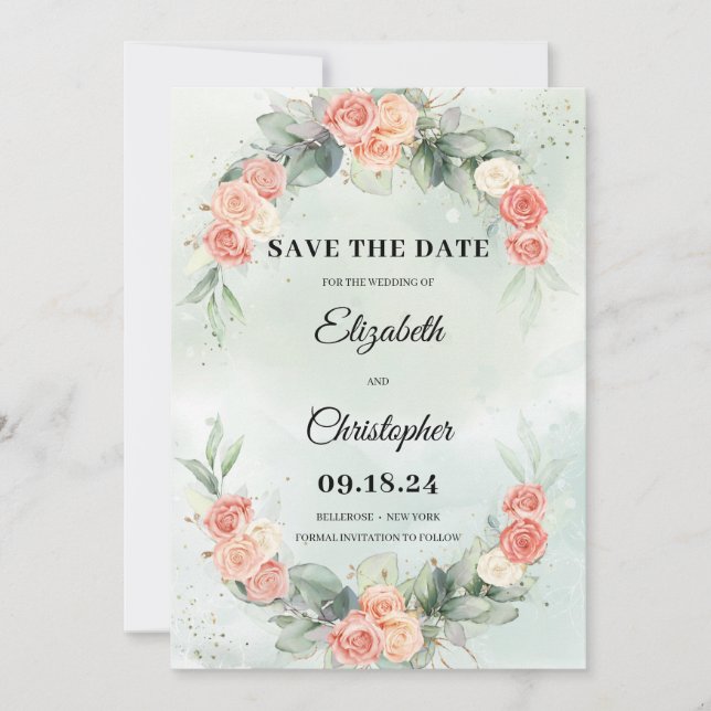 Reserva La Fecha Polvo Rosa Floral Wreath Eucalyptus Greenerenerati (Anverso)