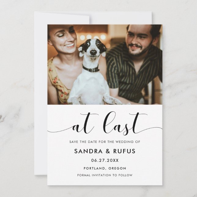 Reserva La Fecha Por fin Elegante foto en blanco y negro (Anverso)