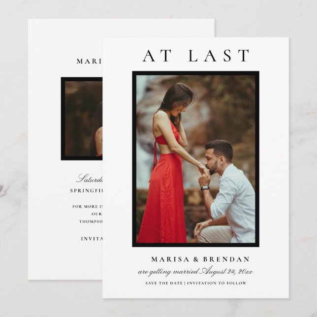 Reserva La Fecha Por fin elegante foto en blanco y negro (Anverso / Reverso)