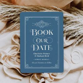 Reserva La Fecha Portada de Libro Azul Antiguo para Boda