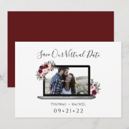 Reserva La Fecha portátil boda virtual follaje de flor burgundy