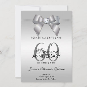 Reserva La Fecha Posh Gem Bow y Ribbon 60° Aniversario Boda