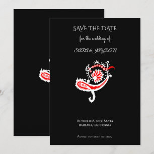 Reserva La Fecha Póster de Motivo Paisley – Diseño Floral de Arte F