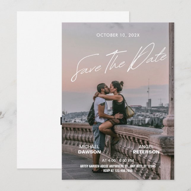 Reserva La Fecha poster de películas de boda de fotografía minimali (Anverso / Reverso)