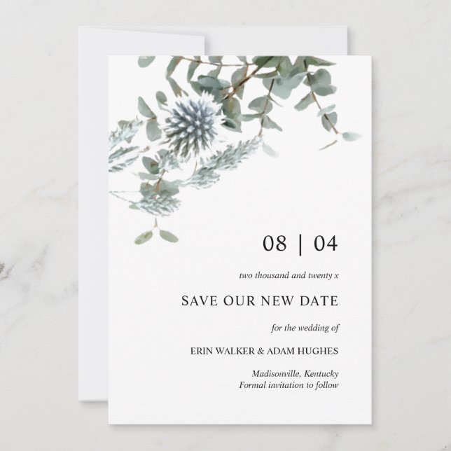 Reserva La Fecha Postergación del Boda del tilo floral azul turques (Anverso)