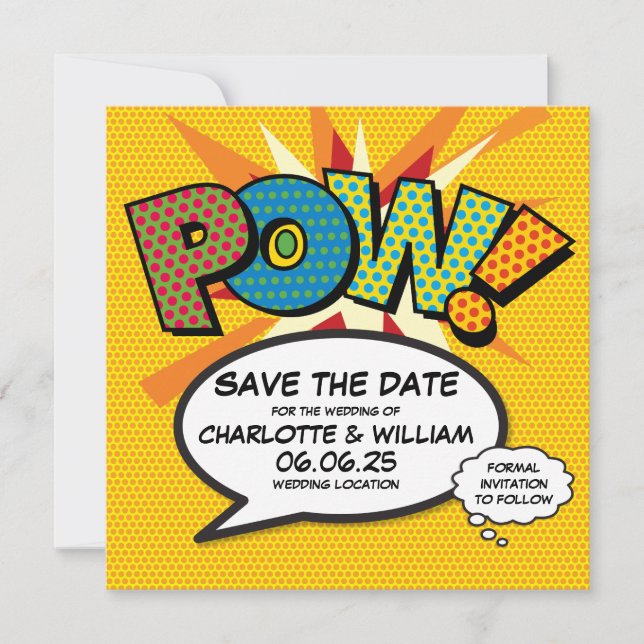 Reserva La Fecha POW Salva la Fecha Diversión Retro Arte Pop Cómic (Anverso)