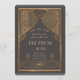 Reserva La Fecha Pre baile de fin de curso menor, gran Gatsby, oro,