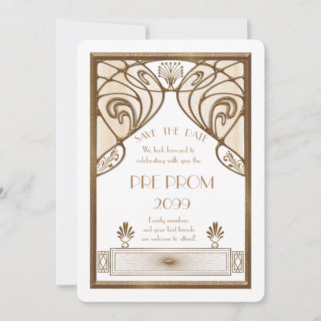 Reserva La Fecha Pre Prom Junior, Gran Gatsby, Oro, Blanco (Anverso)