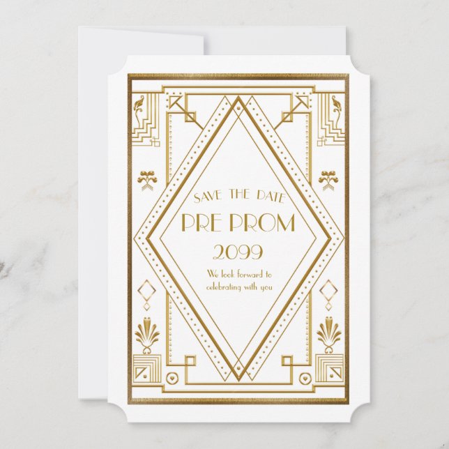 Reserva La Fecha Pre PromJunior, Gran Gatsby, Oro, Blanco (Anverso)