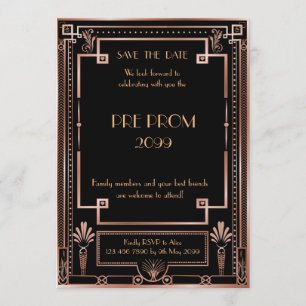 Reserva La Fecha Pre PromJunior, gran Gatsby, oro rosado, negro