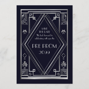 Reserva La Fecha Pre PromJunior, gran Gatsby, plata, marina de